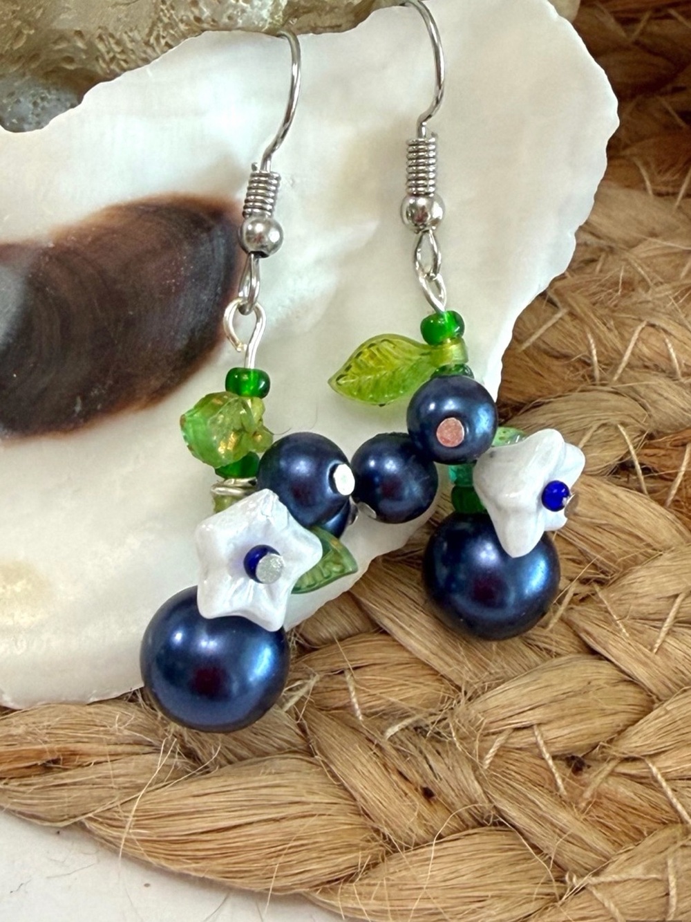 Blueberry Floral Blossom Beaded Earrings